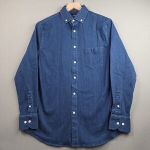 Under 5'10 Denim Shirt Mens Small Blue Stretch Button Down Long Sleeve Chambray